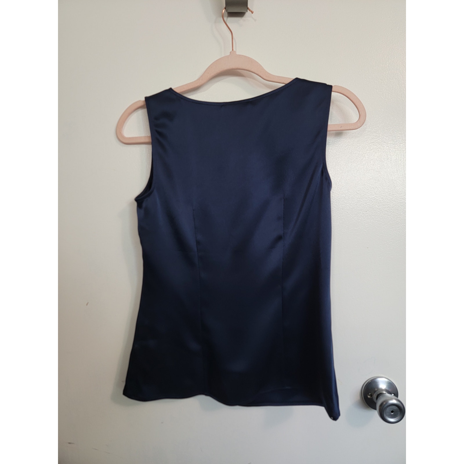Nwt St. John Caviar Collection Liquid Satin Women's S Scoop Neck Tank Navy